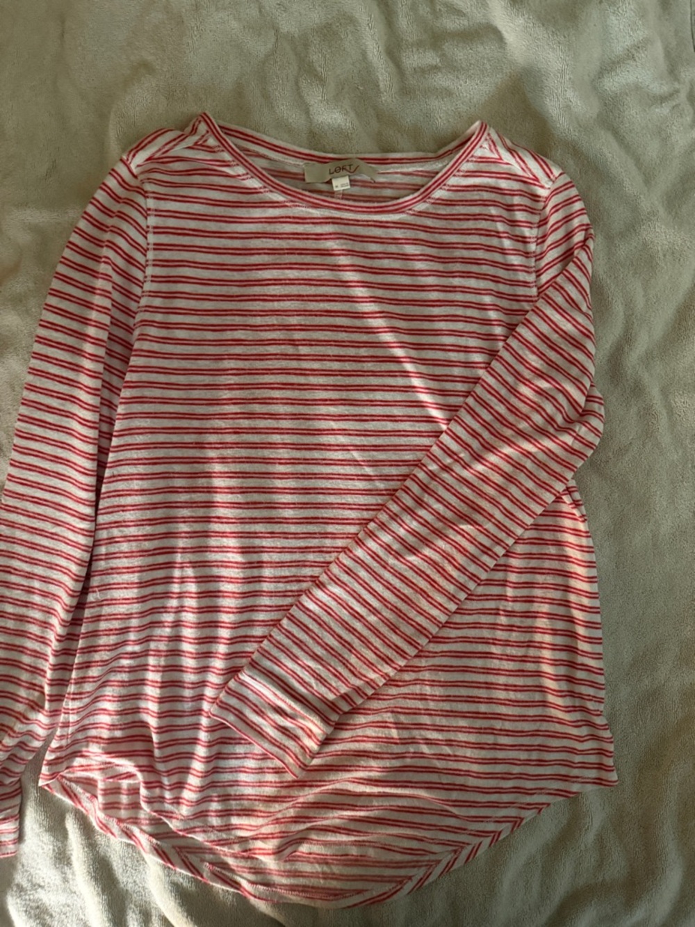 LOFT Red and White Striped Long Sleeve Top